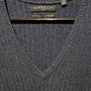 Brown Allan Men's Sweater Vest Medium Blue Merino Wool Cashmere